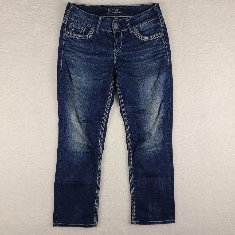 Silver Jeans Womens 27 Blue Suki Capri Dark Wash Denim